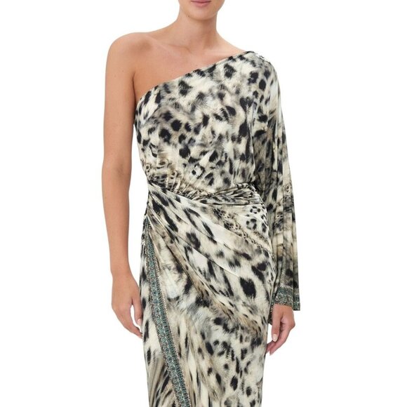 Camilla Leopard Print One-Shoulder Jersey Dress Embellished Snow Whispers Large - Picture 4 of 16